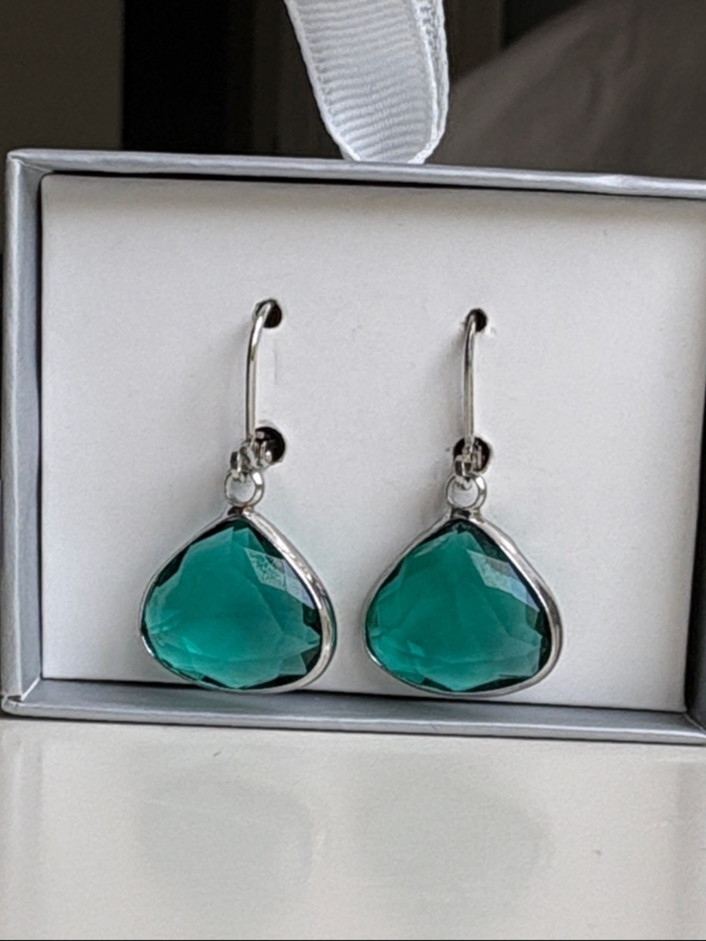 New in Box Aqua Teardrop Dangle Earrings